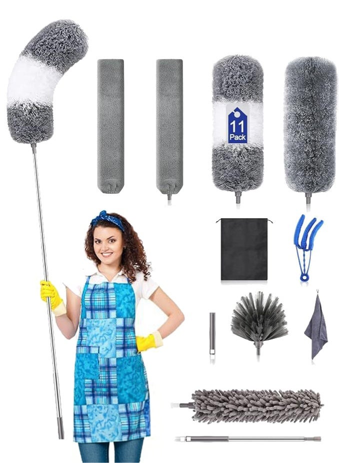 Haidue 11PCS Extendable Microfiber Duster Kit, 80-250cm Telescoping Cleaning Duster with Bendable Head, Washable Dust Brush for Ceiling Fan, Blinds, Furniture, Cobwebs, Car Interior - Reusable Dusting Tools for Home & Office - Image 1